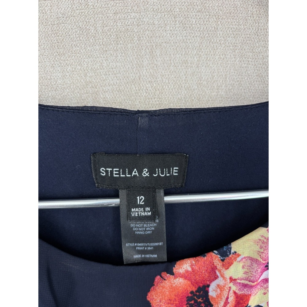 Stella & Julie Dress 12 Blue Floral Chiffon Puff Sleeve Smocked Waist Wedding - Picture 2 of 7